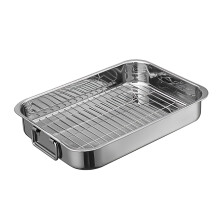 Large Stainless Steel Roasting Pan with Wide Handles for Turkey Chicken Ham Even Heat Distribution