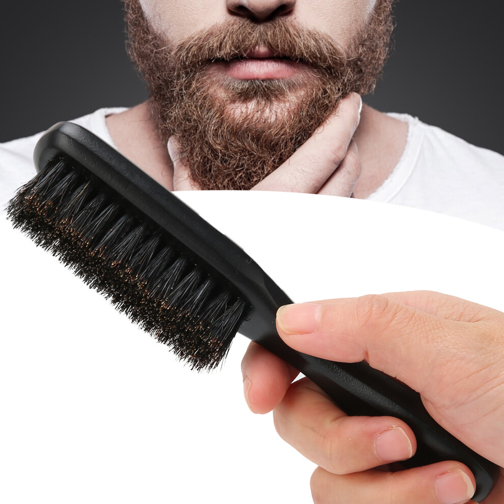 Black Men's Beard Hair Comb With Wooden Handle - Grooming Bristle Brush