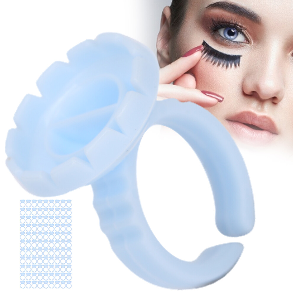 Blue Lash Glue Ring Cups 100Pcs Disposable Eyelash Extension Glue Holders