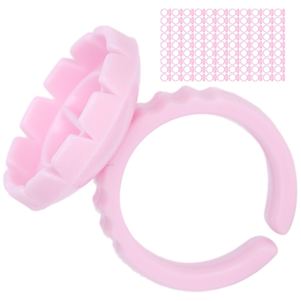 Pink Disposable Eyelash Glue Ring Cups 100Pcs Lash Extension Adhesive Holders
