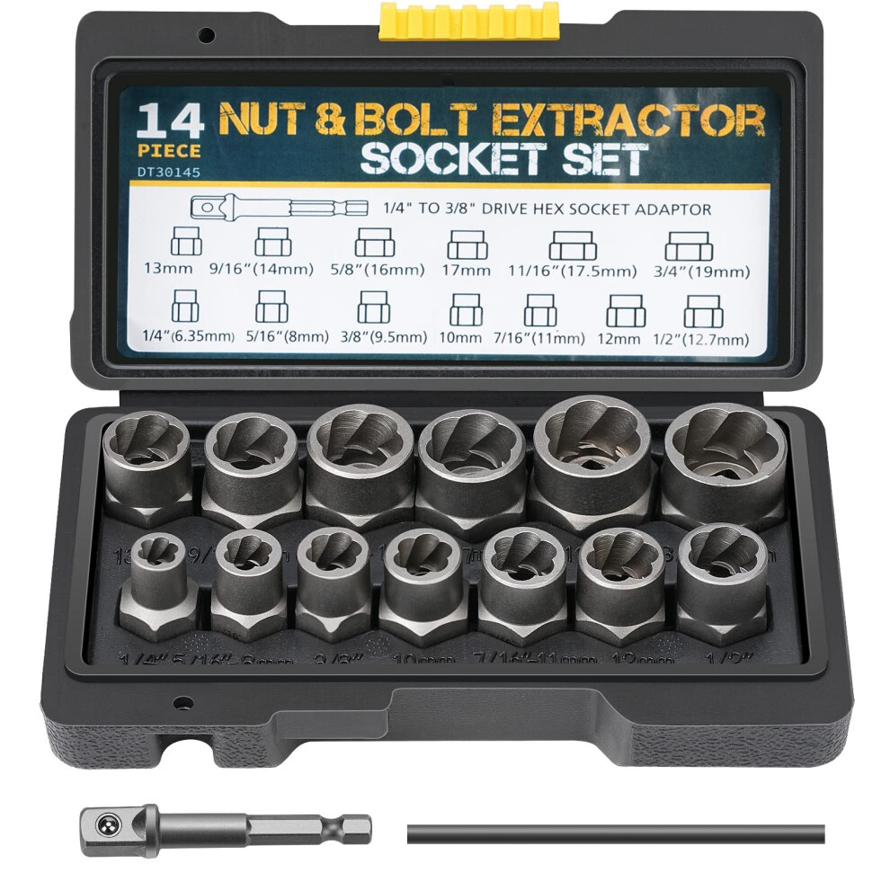 14Pcs 3/8' Drive Impact Bolt Extractor Socket Set Nut Extractor Socket Remover Kit 9347817395990