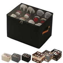 Fabric Shoe Organizer Storage Box With Transparent Cover Sturdy Handles 16 Adjustable Dividers A3 12 Grids