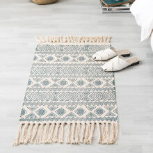 Hand Woven Rug 24x51 Inch Cotton Tassels Washable Bath Mat Bohemian Kitchen Runner Farmhouse Entryway Rug Morocco