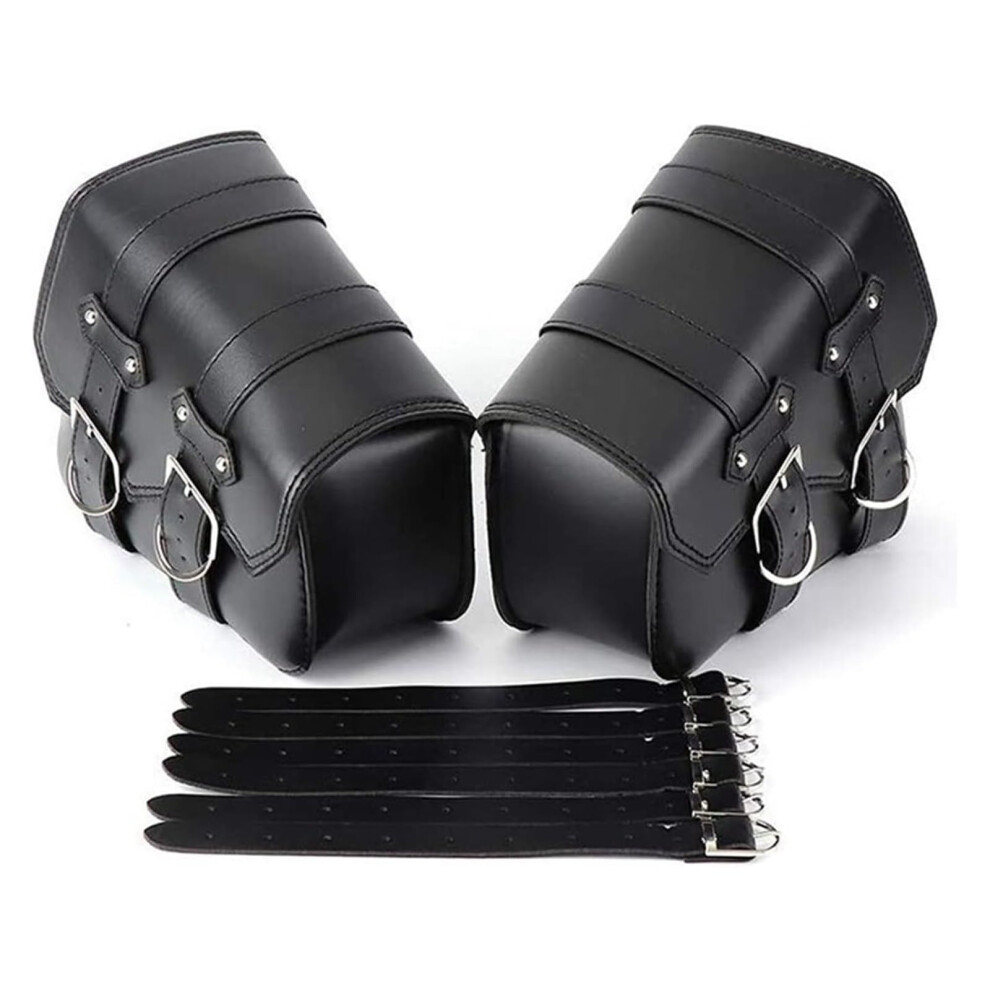 Motorcycle Saddle Bag For Harley Sportster Xl883 Xl1200, Synthetic Leather, Expandable, Black 9187378790878