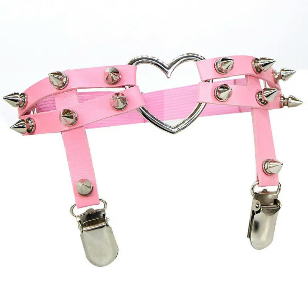 Pu Leather Leg Ring Lingerie Harness Stockings Pink One Size Punk Heart Rivet Harajuku Style