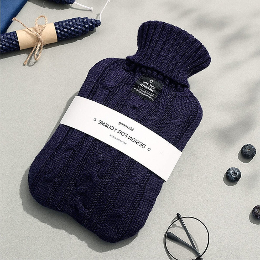 2L Blue Rubber Hot Water Bottle with Soft Knitted Cover for Pain Relief and LongLasting Heat Therapy