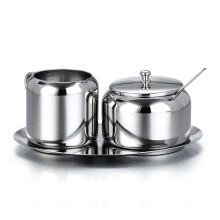 Stainless Steel Sugar Bowl with Spoon, Milk and Sugar Set for Coffee and Tea, 3Piece Silver