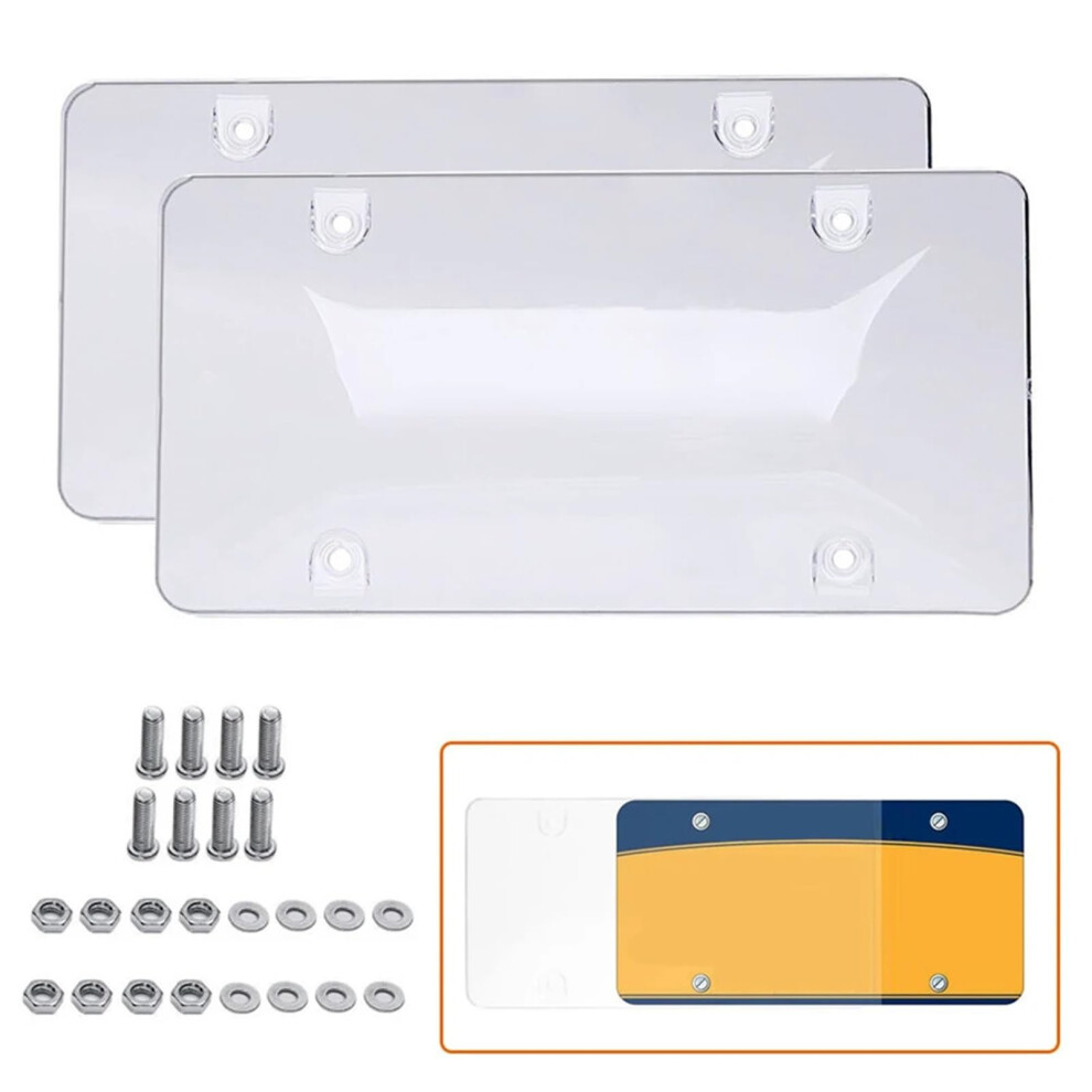 License Plate Shield Cover 2Pack Clear, Tinted Tag Protector With Plastic Frame, Universal Fit 9094768770948