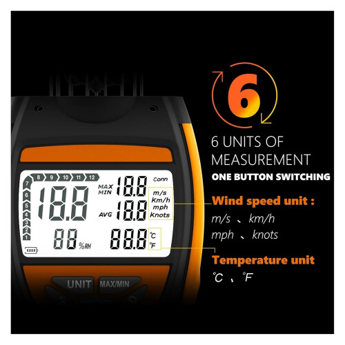 Handheld Wind Cup Anemometer 6Unit Adjustable With Temperature Measurement Blue Backlight Display 2