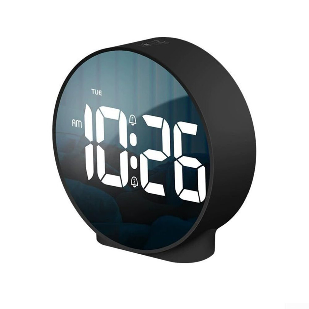 Digital Alarm Clock With Curved LED Display, Dual Alarms, Snooze Function, Memory Backup; Adjustable Brightness, Black