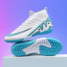 (White TF, 42) New Men Soccer Shoes Indoor Cleats Football Boots Match Long Spikes Sneakers Breathable Ultralight Training Drop Shipping
