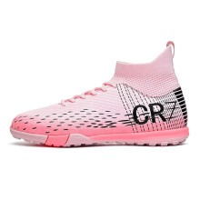 (Pink TF, 40) New Men Soccer Shoes High-top Futsal Cleats Sneakers Football Boots Grass High-quality Non-Slip Match Indoor Hot-selling FG/TF