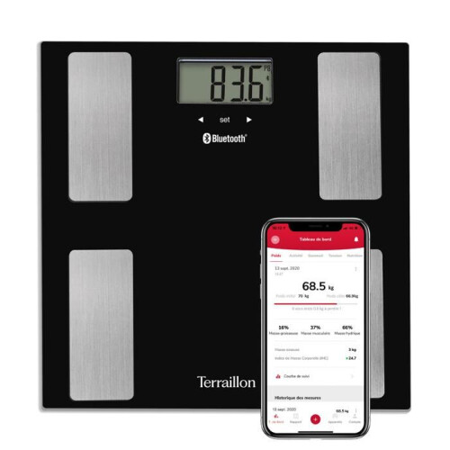 Báscula de baño conectada - TERRAILLON - SMART CONNECT NEGRO - Bluetooth - 160 kg - 100g de precisión
