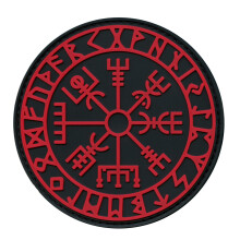 Viking PVC Patch with Norse Compass Design, Waterproof Velcro Tactical Morale Gear Black Red