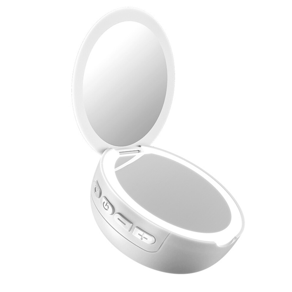 Mirror Speaker with Built-in Bluetooth for Home Decor, Double Sided 1x Magnification, Magnified Lighting Hand Mirrors, Illuminated Folding Round Mirr