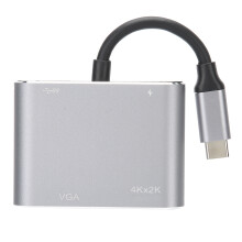 Adattatore da USB C a HDMI VGA, doppio monitor, display 4K, porta HDMI, compatibile con Thunderbolt 3, uscita video simultanea, ampia compatibilità.