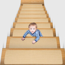 Carpet Stair Treads Non Slip for Wooden Steps, Self Adhesive Mats 15pcs Beige Yellow for Kids Pets