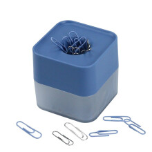 Nuevos Clips de Papel de Dos Colores en un Elegante Soporte Magnético Cuadrado Esmerilado, 28 Mm, 130 Clips por Caja (Azul Cielo)