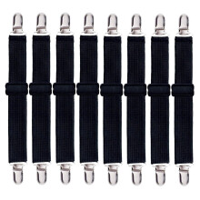 8 Pack Adjustable Bed Sheet Straps with Heavy Duty Grip and Fabric Protection Clips, Black