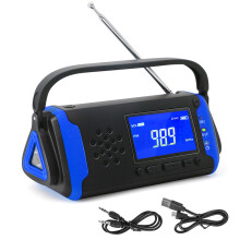 Nødvejrradio, blå, med solcelleopladning, håndsving, USB-opladet, LED-lommelygte, læselampe, SOS-alarm, NOAA-vejralarm til Uniinteru
