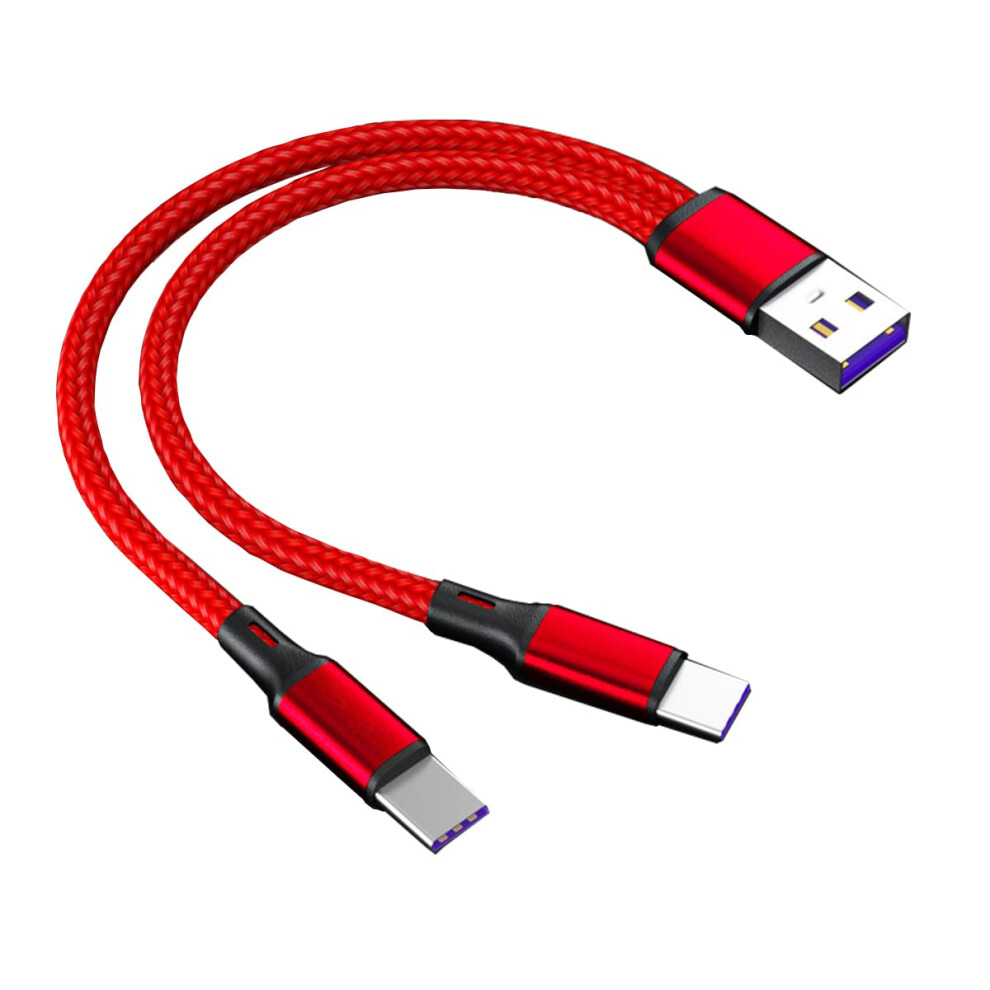 2 In 1 Usb C Splitter Cable Usb A To 2 Typec Male Nylon Braided Fast Charging 5A 20 Cm Red 9347817404074