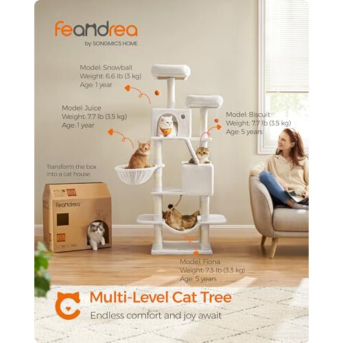 FEANDREA Feandrea Cat Tree, 66.1-Inch Large Cat Tower with 13 Scratching Posts, 1