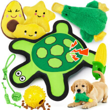 Ystars 9 Pcs Indestructible Dog Toys,Plush Squeaky Dog Toys for Small