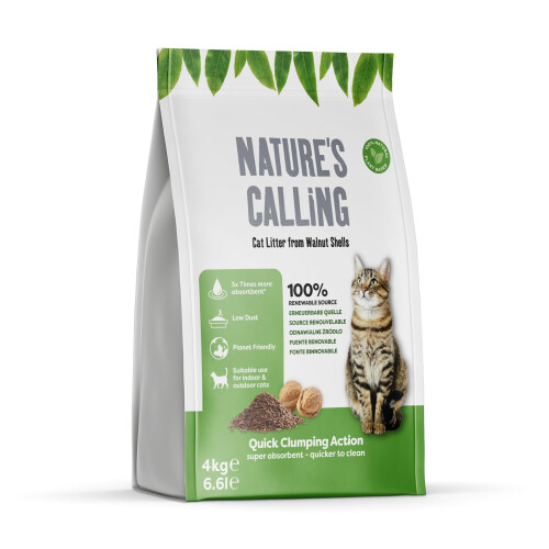 Nature's Calling 4Kg Walnut Shell Cat and Kitten Litter, Ultra Absorbe