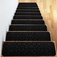 Stair Treads Carpet 7PCS Non Slip Self Adhesive for Wooden Steps Kids Pets Black Reusable Runners