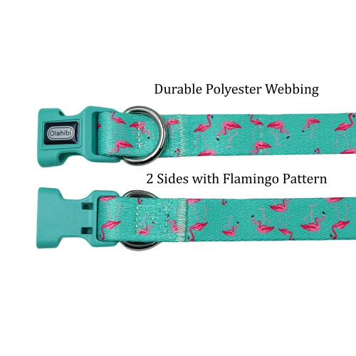 Olahibi Dog Collar Leash Combo Set, Flamingo Pattern, Polyester Webbin 2