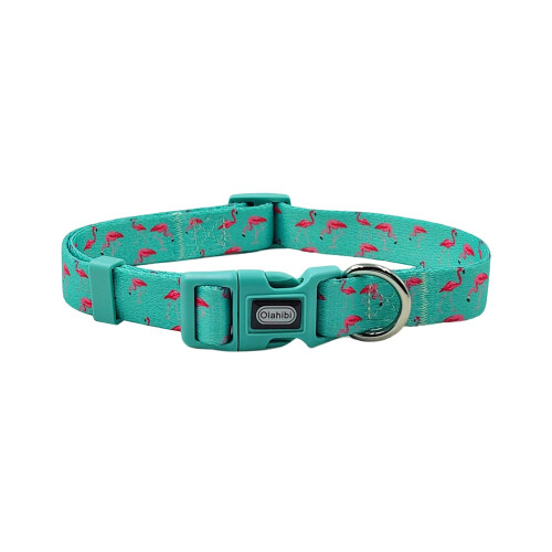 Olahibi Dog Collar Leash Combo Set, Flamingo Pattern, Polyester Webbin 1