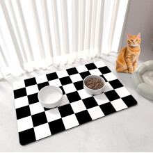 BLESWIN Pet Feeding Mat, 61x40.5CM Absorbent Dog Food Mat, Checkered C
