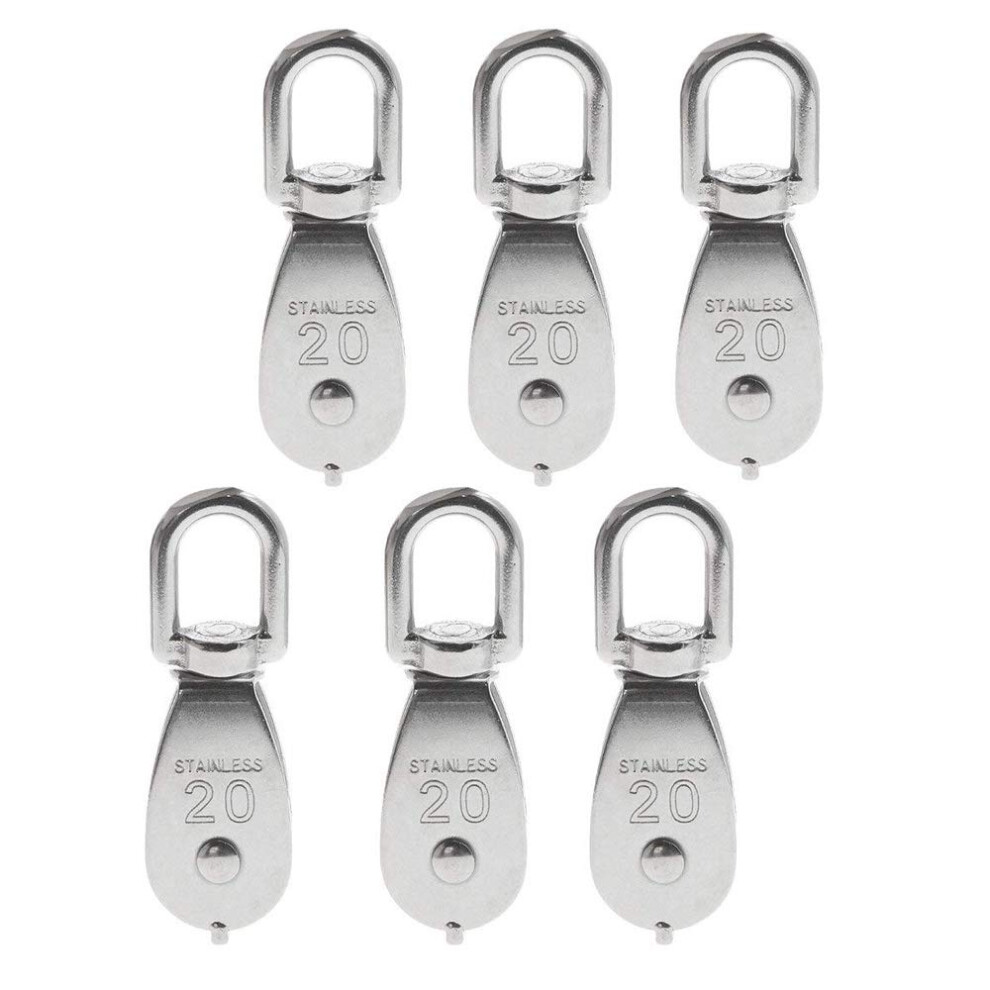 Pulley Block M20 Swivel 304 Stainless Steel Heavyduty Rigging Lifting Wheel Wire Rope Single Pulley Block 75Kg 6 Pcs 9187378795279
