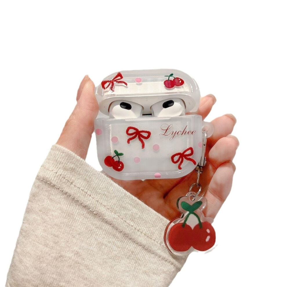 Earphone Case For Airpods 3, Transparent Bowknot Cherry Silicone Shockproof Cover, Airpods 3 Case With Cherry Keychain 9365369516106