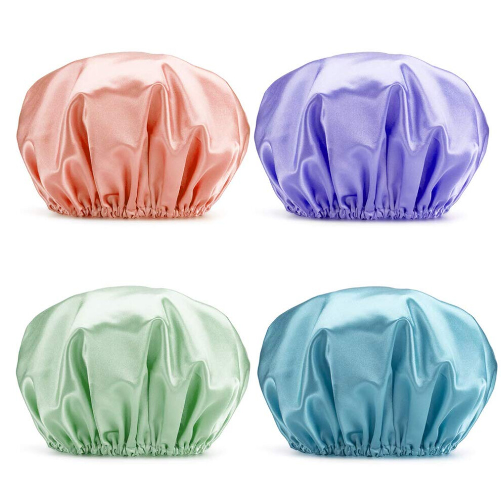 Shower Cap 4Pack Reusable Waterproof DoubleLayer EVA Hair Protection Caps For Women Medium Size