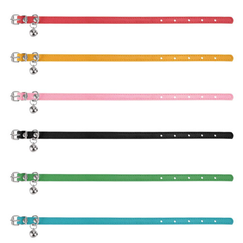 Yorgewd 6 Pack Leather Cat Collars with Removable Bell Polished Durabl 2