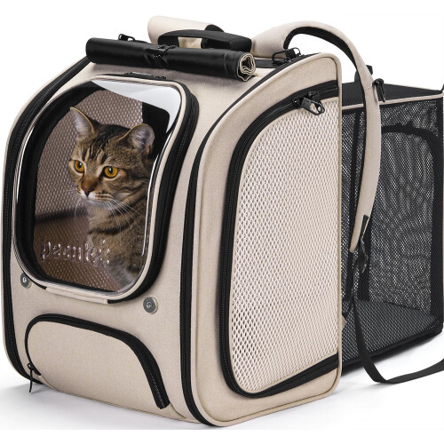 Pecute pecute Cat Backpack Expandable, Large Space Cat Carrier Backpack Breat
