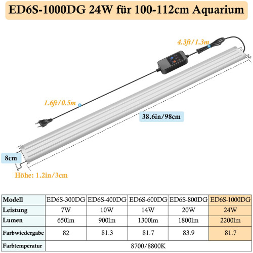 FEDOUR 100-112cm LED Aquarium Light with Timer&10-Level Dimmer, Full S 1
