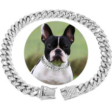Cuban Collar by Pet Cuban - Silver Metal Chain with Diamond Design & S