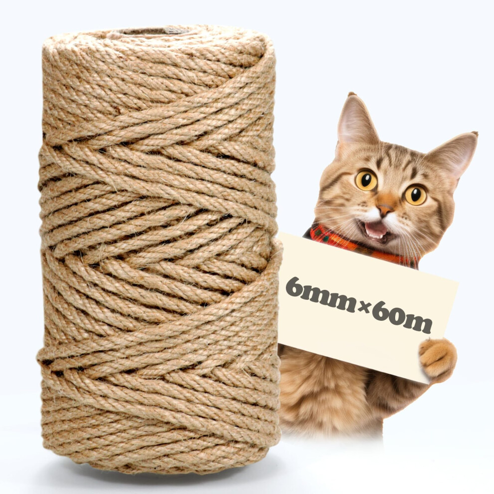 60M Sisal Rope For Cat Scratcher, 6Mm Sisal Rope, Cat Scratching Post 32895605