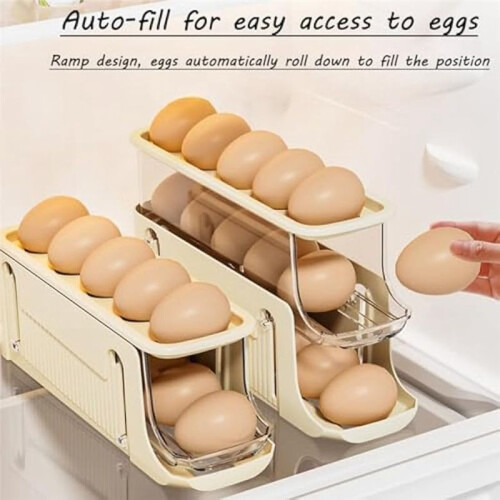 3 Tier Foldable Egg Holders,Rolling Egg Holder for Refrigerator,Automatic Rolling Egg Storage Tray,Egg Tray Grey 2