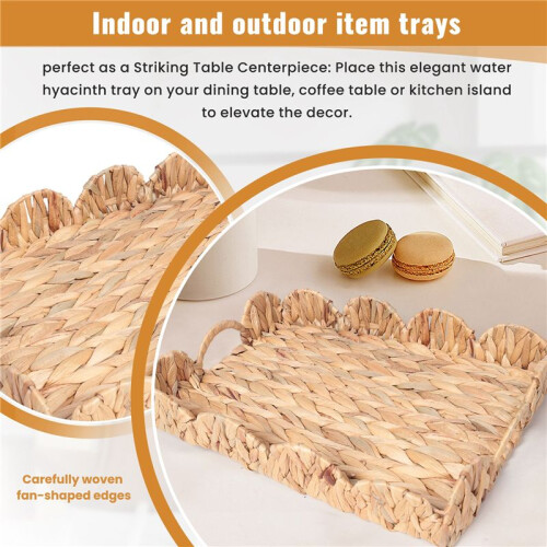 Bandeja Rectangular para Servir con Borde Festoneado, Bandeja Rectangular para Servir con Asas Integradas, Bandeja Decorativa para Mesa de Centro 2