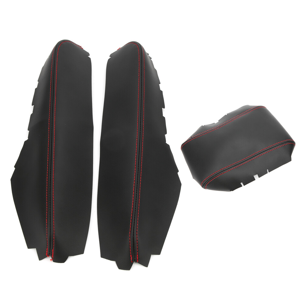 3Pcs Pu Leather Center Console Armrest Covers For Honda Civic 2016-2018 Black/Red 8261378765355