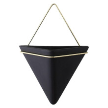 Black Geometric Wall Planter Ceramic Hanging Flower Pot with Self WaterAbsorbing Design M
