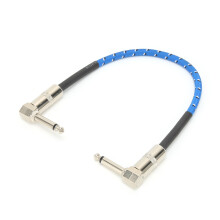 6.35mm Blue Electric Guitar Effect Cable with Double 90 Elbow, 33cm