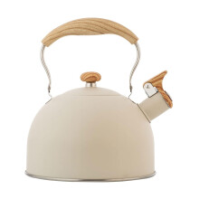 Tea Kettle Stove 2.5L Whistling, Stainless Steel With Wood Pattern Folding Handle, Induction Compatible, White