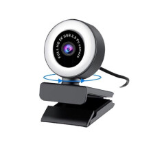 USB-Webcam mit Ringlicht, geräuschunterdrückendem Mikrofon, automatischer Low-Light-Korrektur und schnellem Autofokus für Live-Streaming und