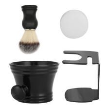 Kit de barbear masculino com cerdas macias para esfoliação e remoção de pele morta, vegano, para uso com água, com tigela para espuma em aço