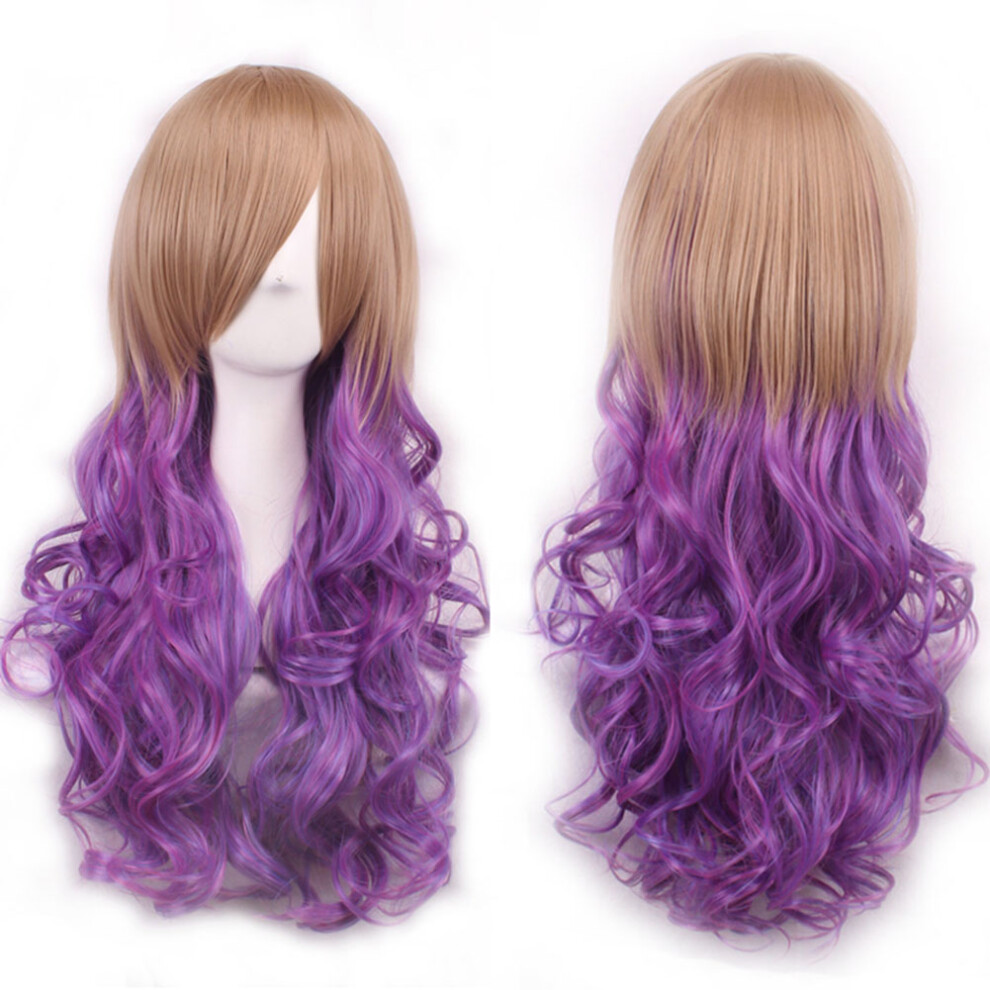 Gradient Purple Curly Wig, Super Memory Effects, Shining Color, Breathable Wig Cap, Long Curly Design, Ideal for Costume Mardi Gras For Nightclubs