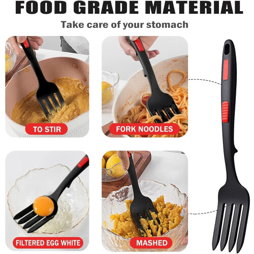 Silicone Cooking Fork Heat Resistant Non Stick Dishwasher Safe Flexible Kitchen Tool with Ergonomic Handle 1